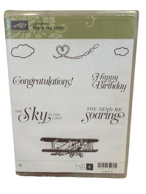 Sky Is The Limit Stampin Up Rubber Stamp Set Of 8 With Sentiments & Airplane Des